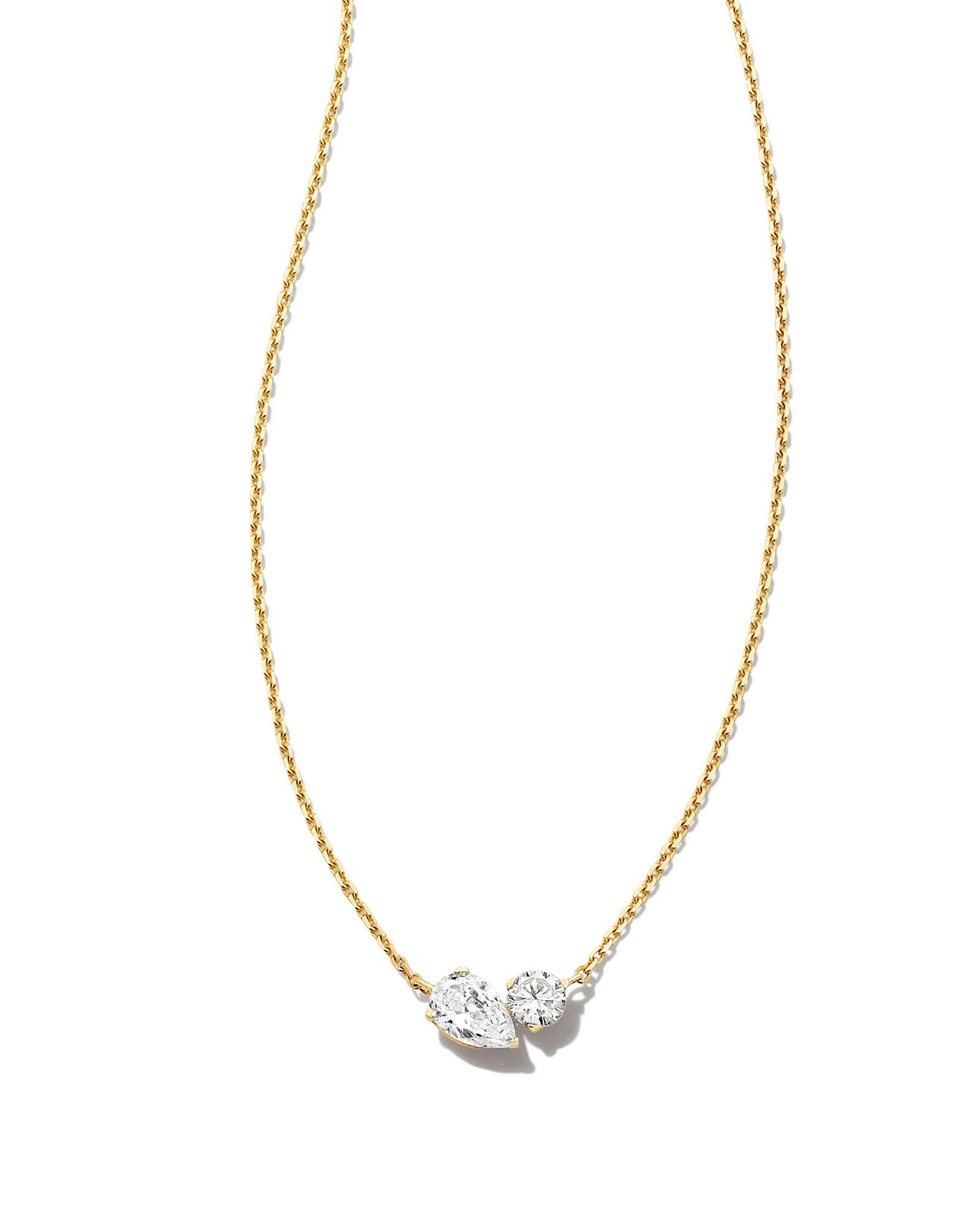 Lab Grown White Diamond Toi et Moi Small Pendant Necklace in 14k Yellow Gold