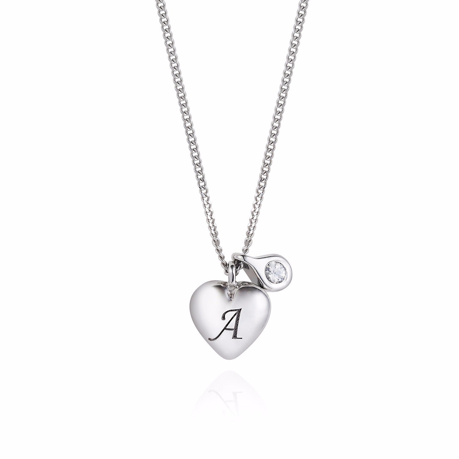 Heart Initial Diamond Necklace Silver