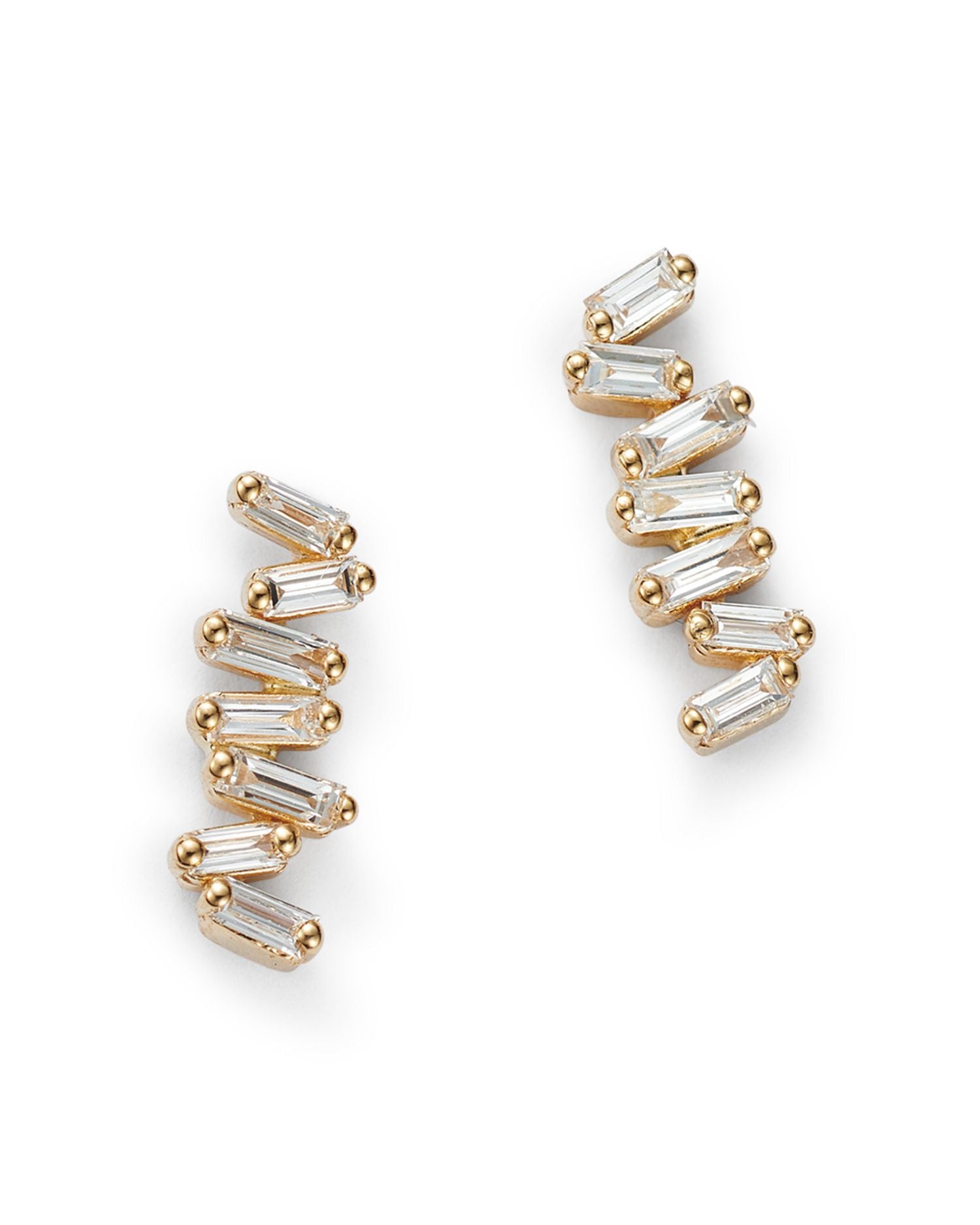 18K Yellow Gold Diamond Baguette Stud Earrings