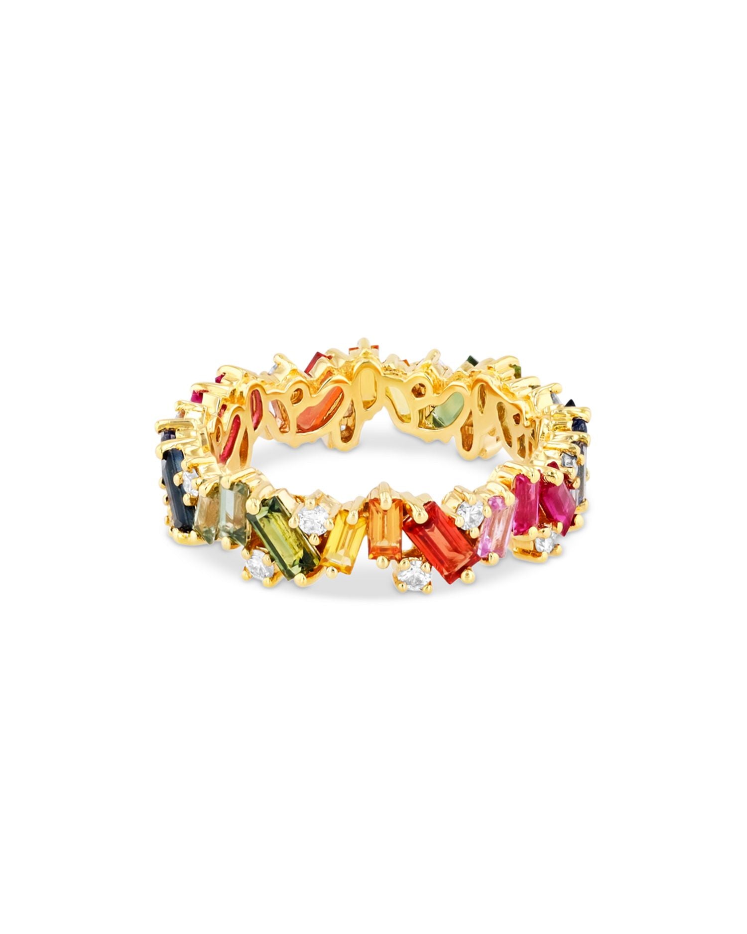 18K Yellow Gold Rainbow Sapphire & Diamond Fireworks Eternity Band