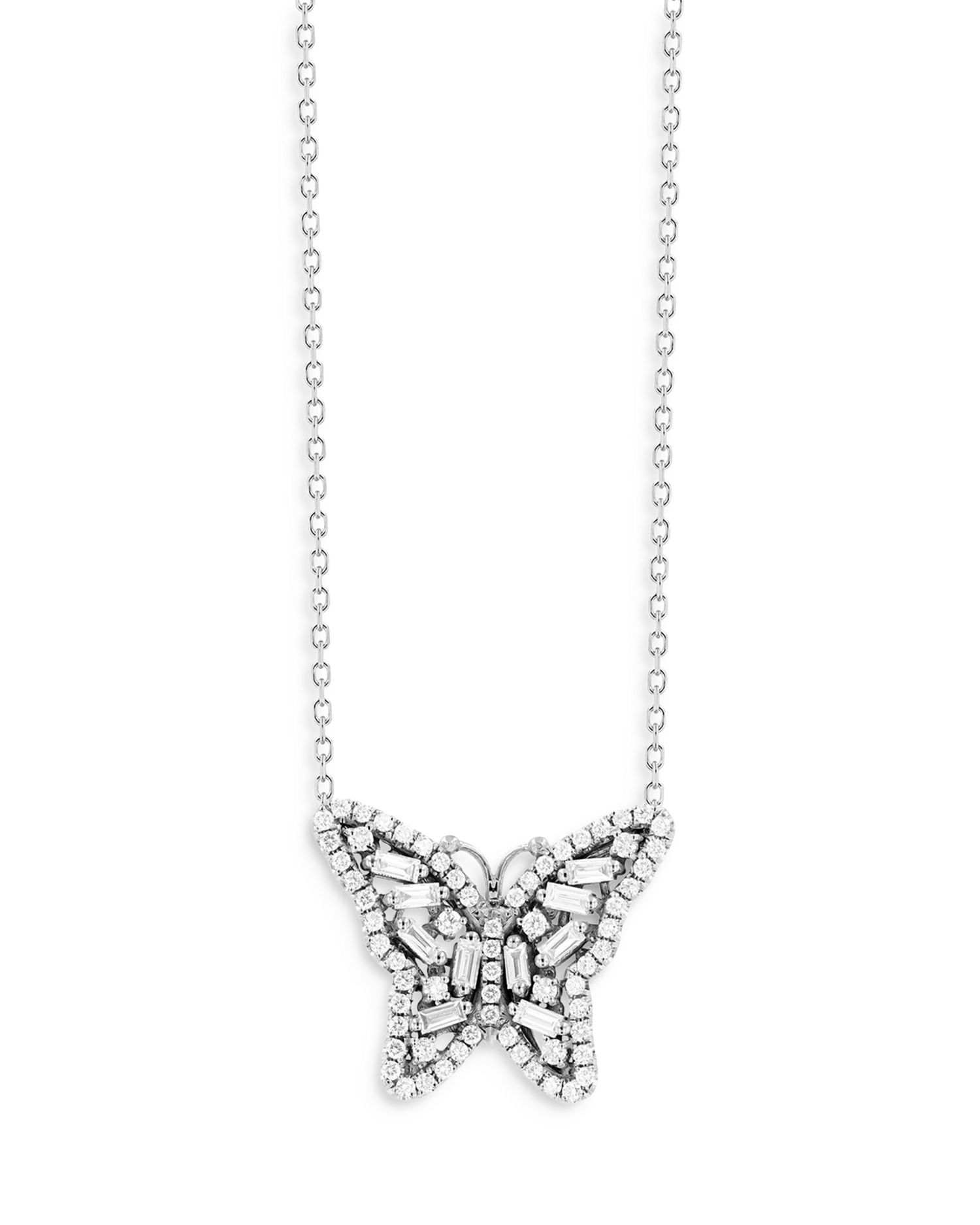 18K White Gold Diamond Butterfly Pendant Necklace, 18"