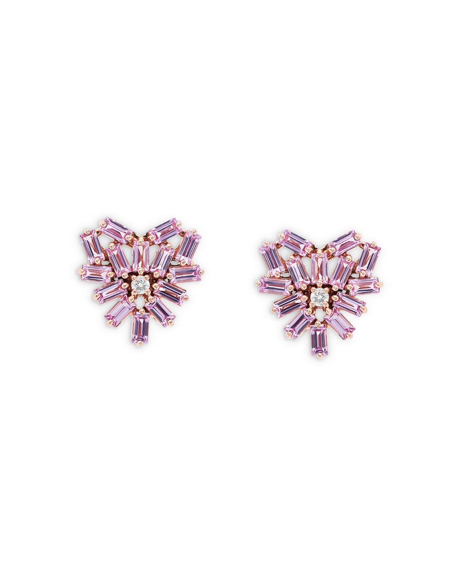 18K Rose Gold Pink Sapphire & Diamond Heart Stud Earrings