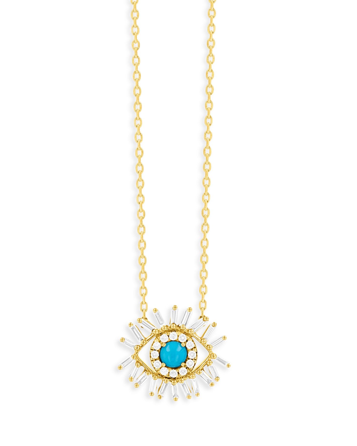 18K Yellow Gold Sleeping Beauty Diamond & Turquoise Eye Pendant Necklace, 18"