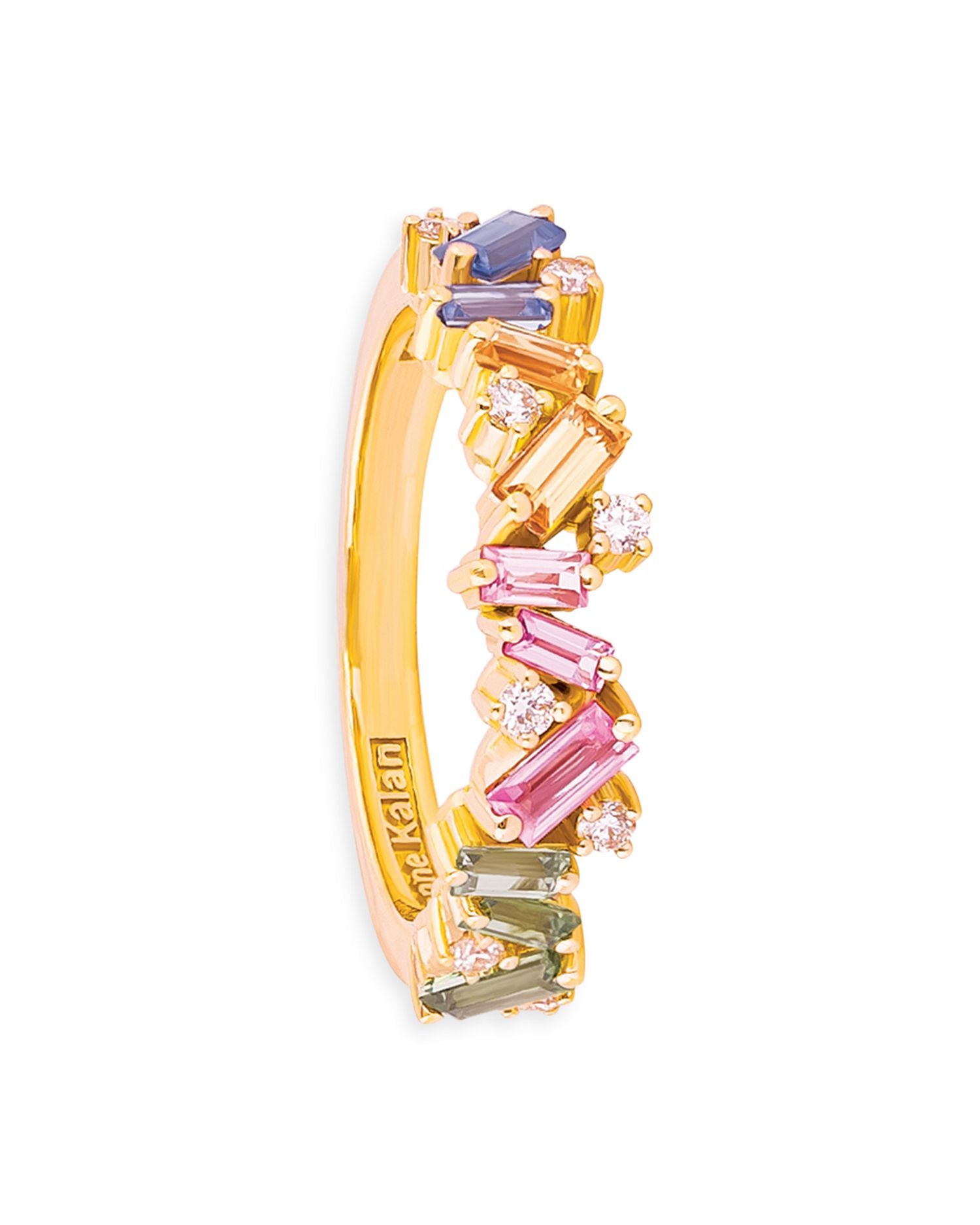 18K Yellow Gold Fireworks Pastel Rainbow Sapphire & Diamond Statement Ring