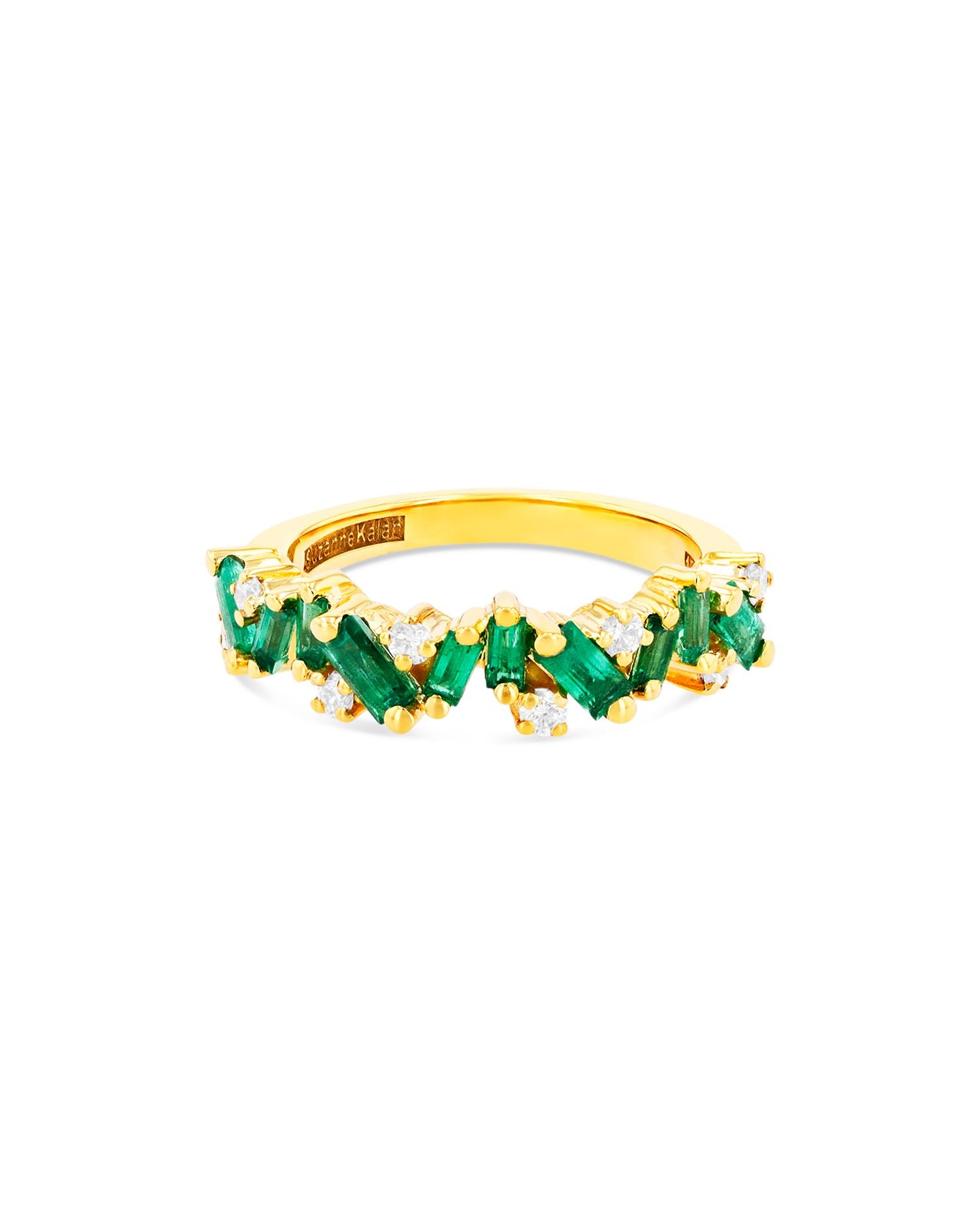 18K Yellow Gold Fireworks Emerald Baguette & Diamond Ring