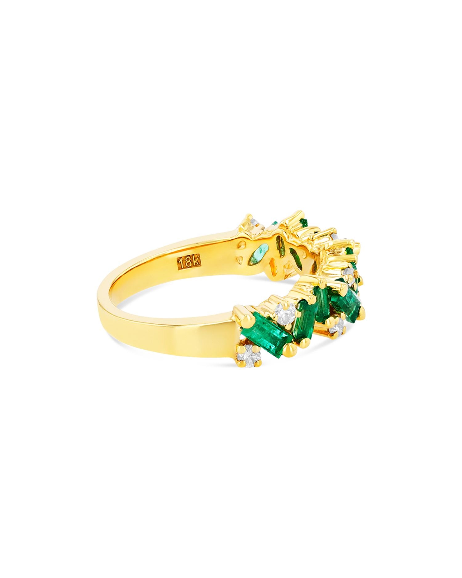 18K Yellow Gold Fireworks Emerald Baguette & Diamond Ring