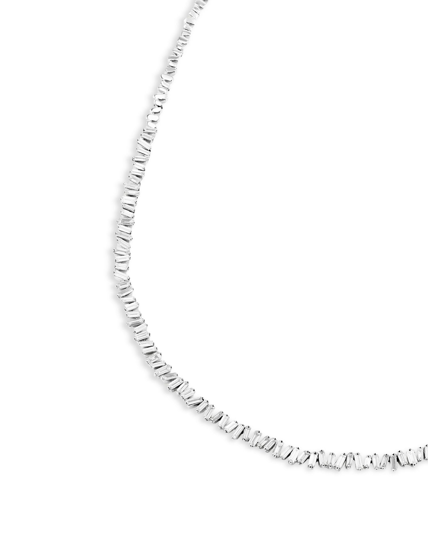 18K White Gold Diamond Baguette Scattered Tennis Necklace, 17"