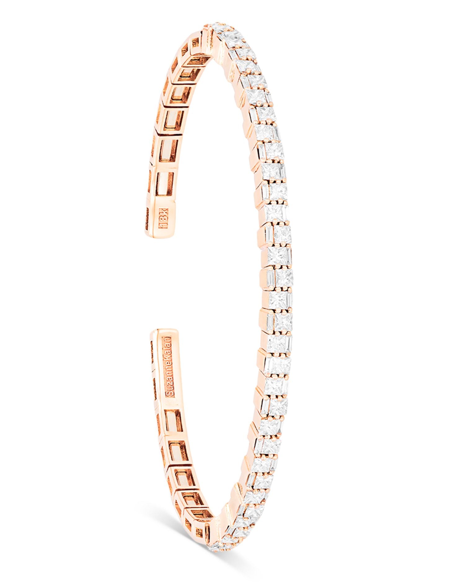 18K Rose Gold Diamond Princess Cut & Baguette Bangle Bracelet