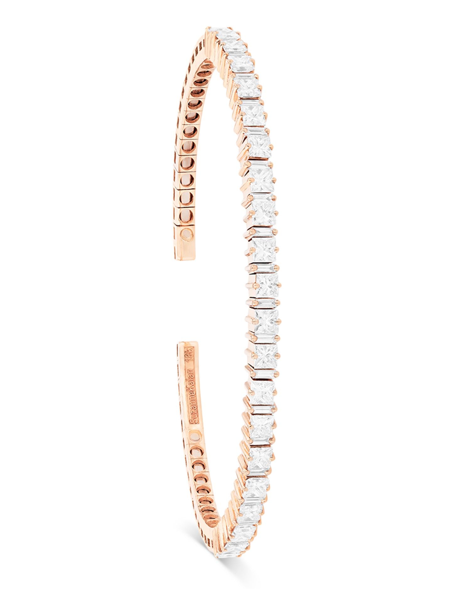 18K Rose Gold Diamond Princess Cut & Baguette Bangle Bracelet