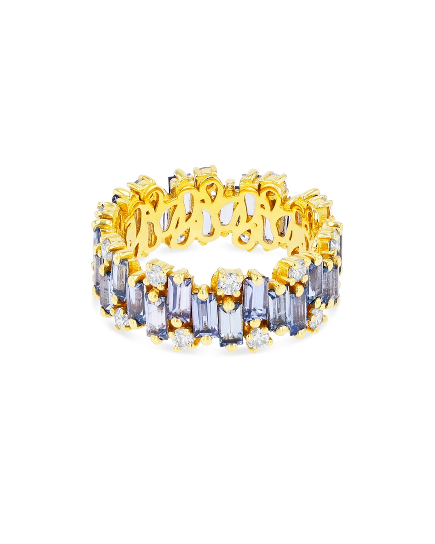 18K Yellow Gold Fireworks Blue Sapphire & Diamond Asymmetrical Band