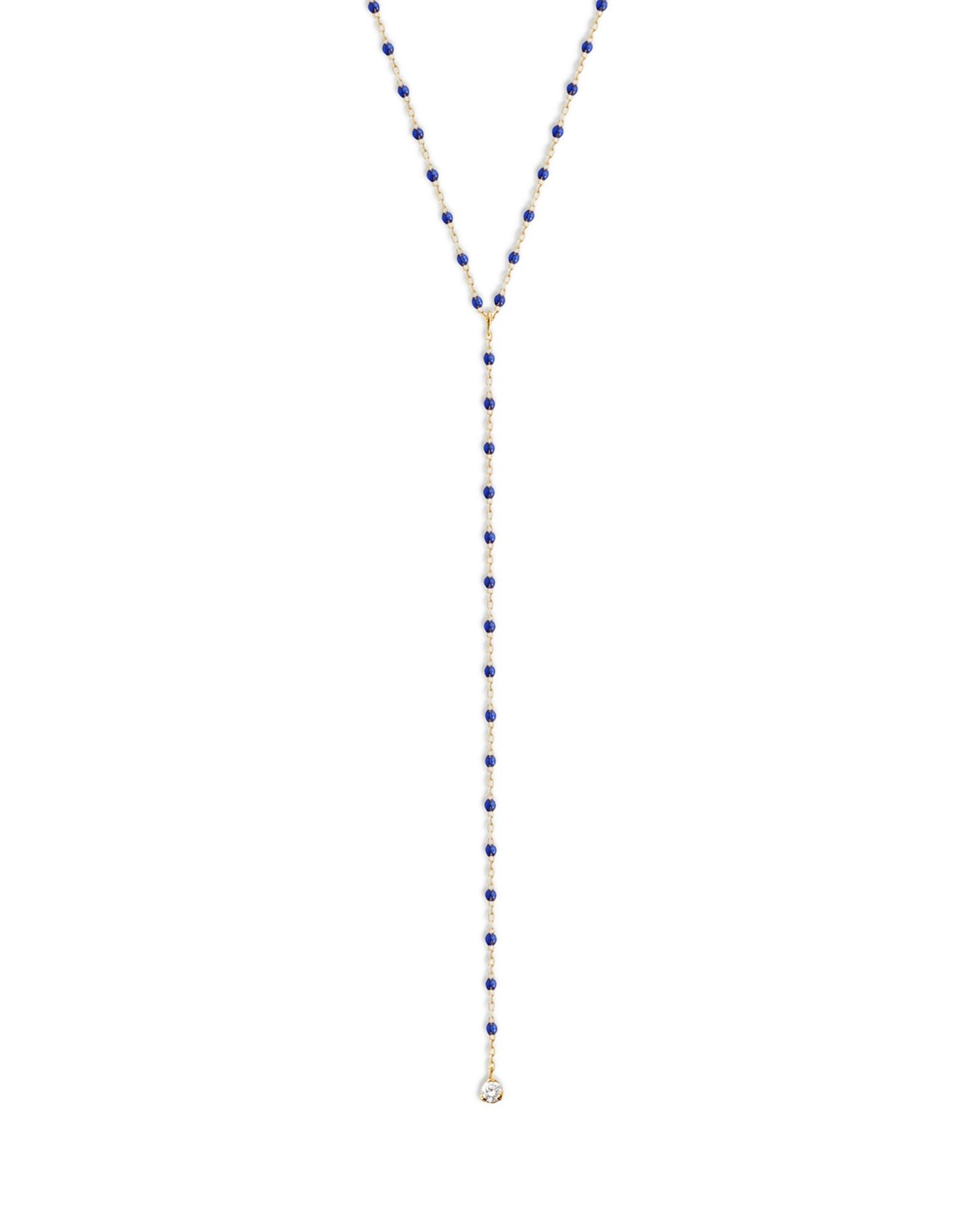 18K Yellow Gold Mini Gigi Diamond Resin Bead Y Necklace, 19.3-19.7"