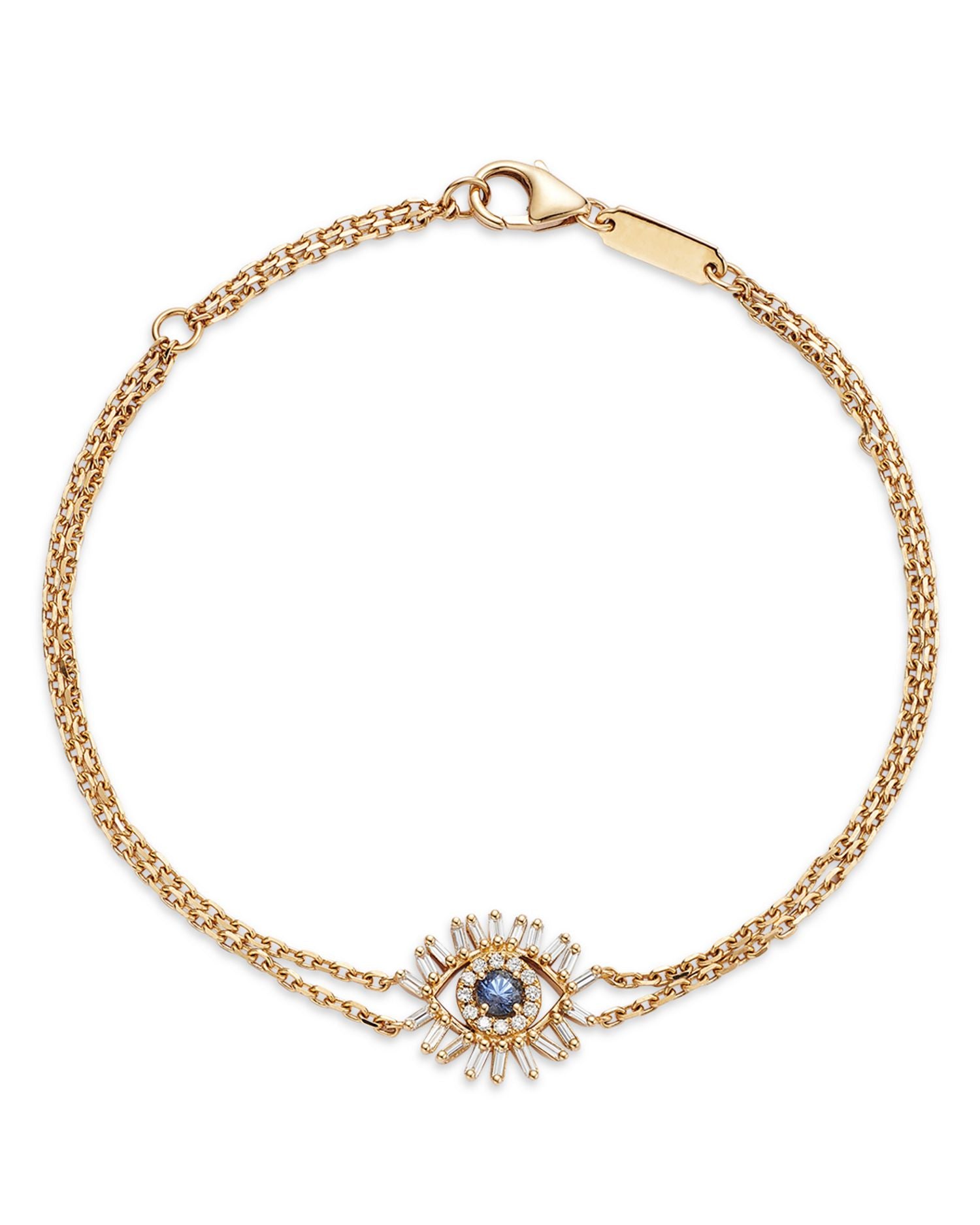 18K Yellow Gold Evil Eye Blue Sapphire & Diamond Double Chain Bracelet