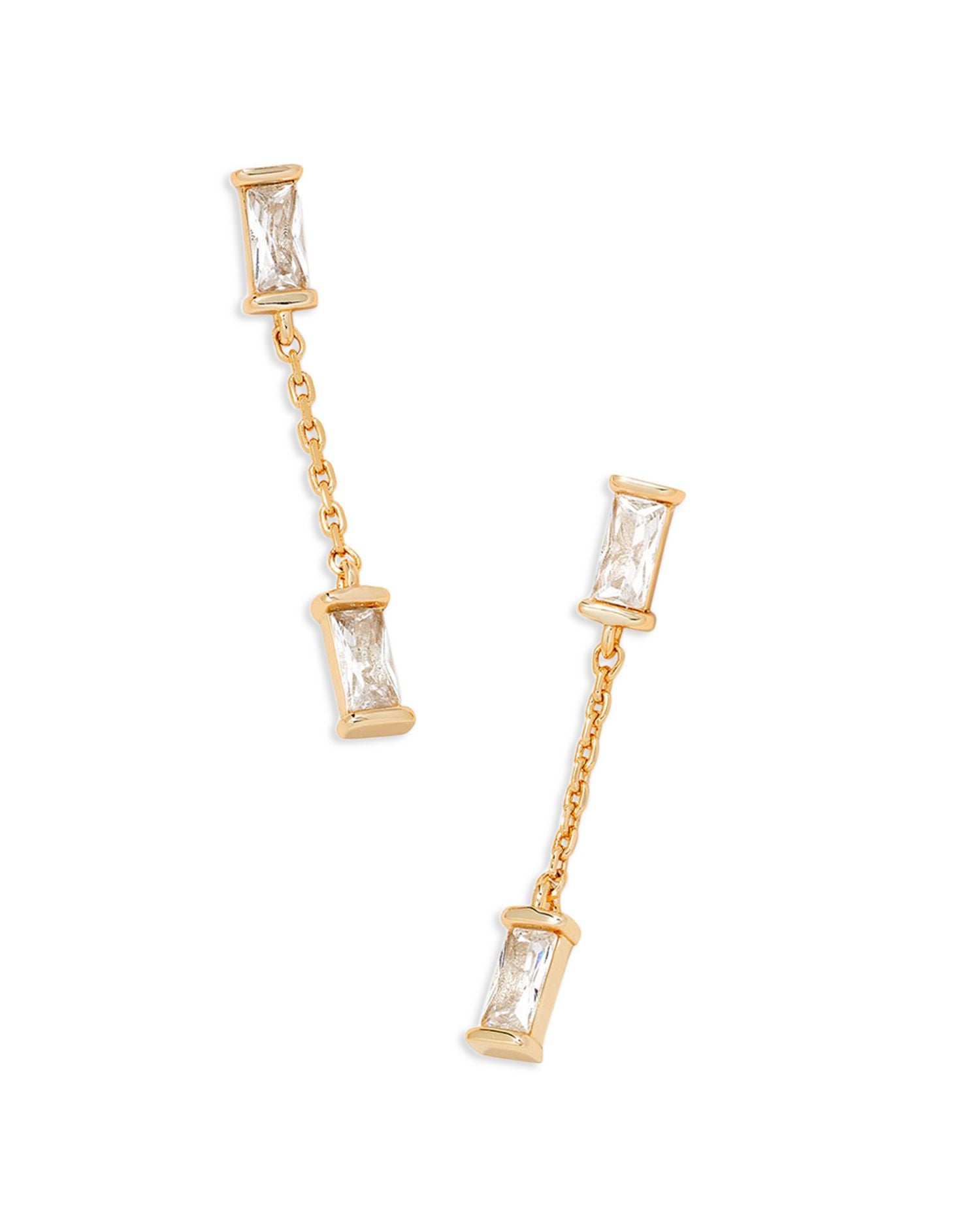 Juliette Baguette Cubic Zirconia & Chain Drop Earrings in 14K Gold Plated