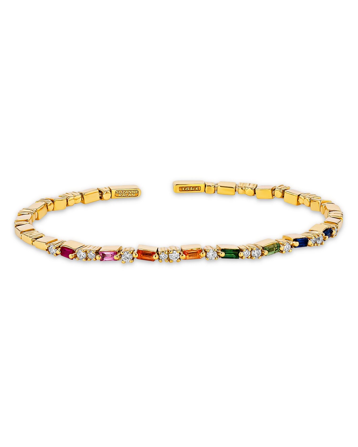 18K Yellow Gold Fireworks Rainbow Sapphire Baguette & Diamond Bangle Bracelet