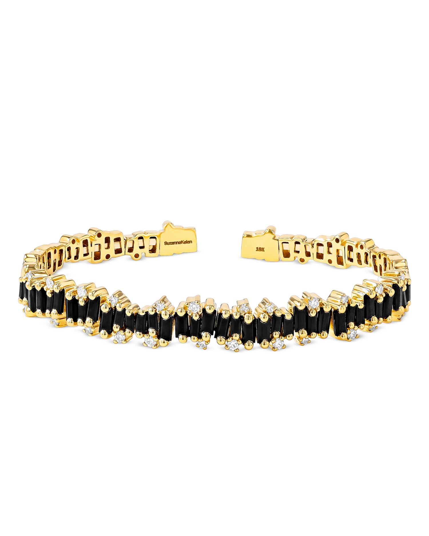 18K Yellow Gold Fireworks Black Sapphire & Diamond Flexible Bangle Bracelet