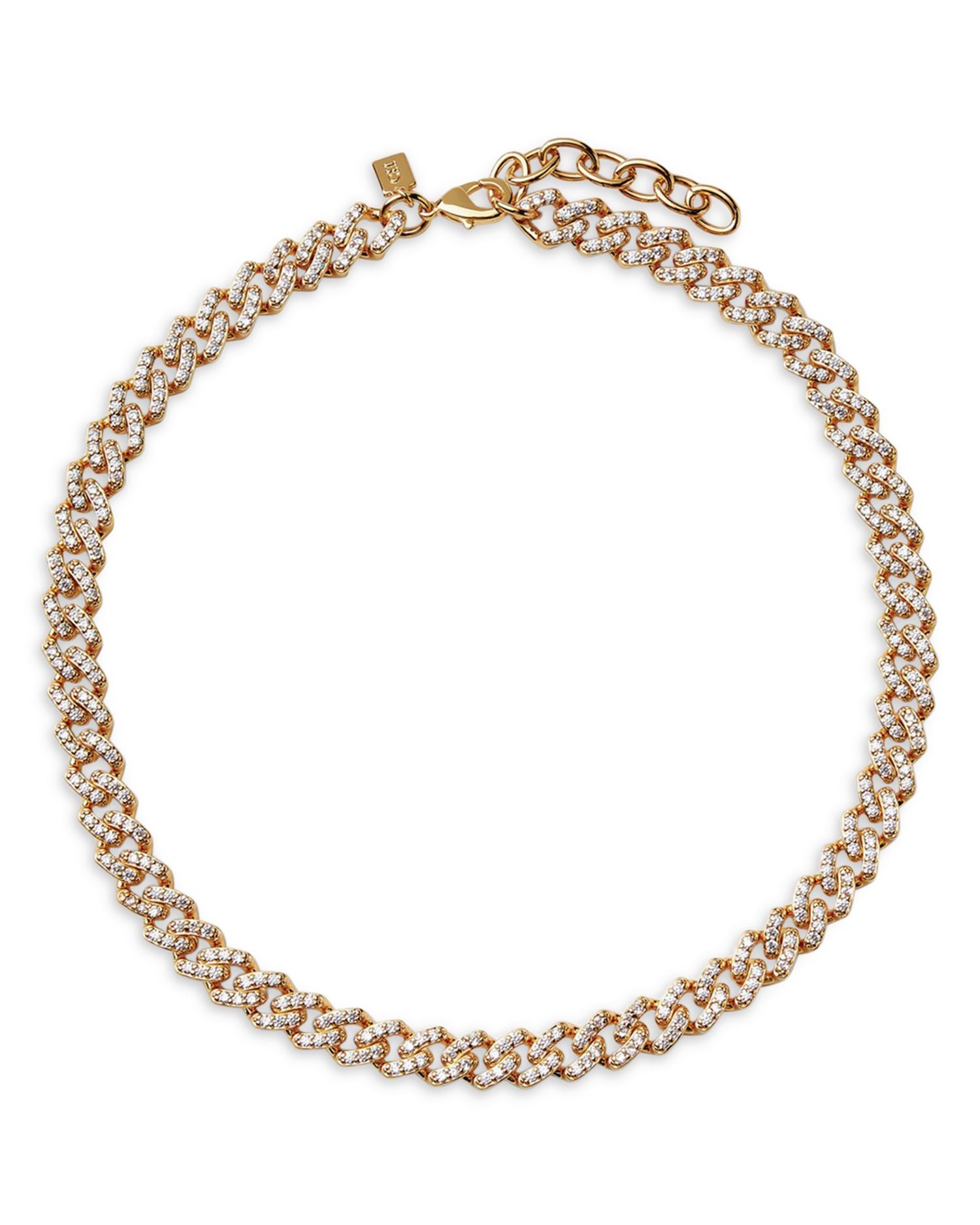 Pavé Mexican Chain Link Collar Necklace in 18K Gold Plated, 16"