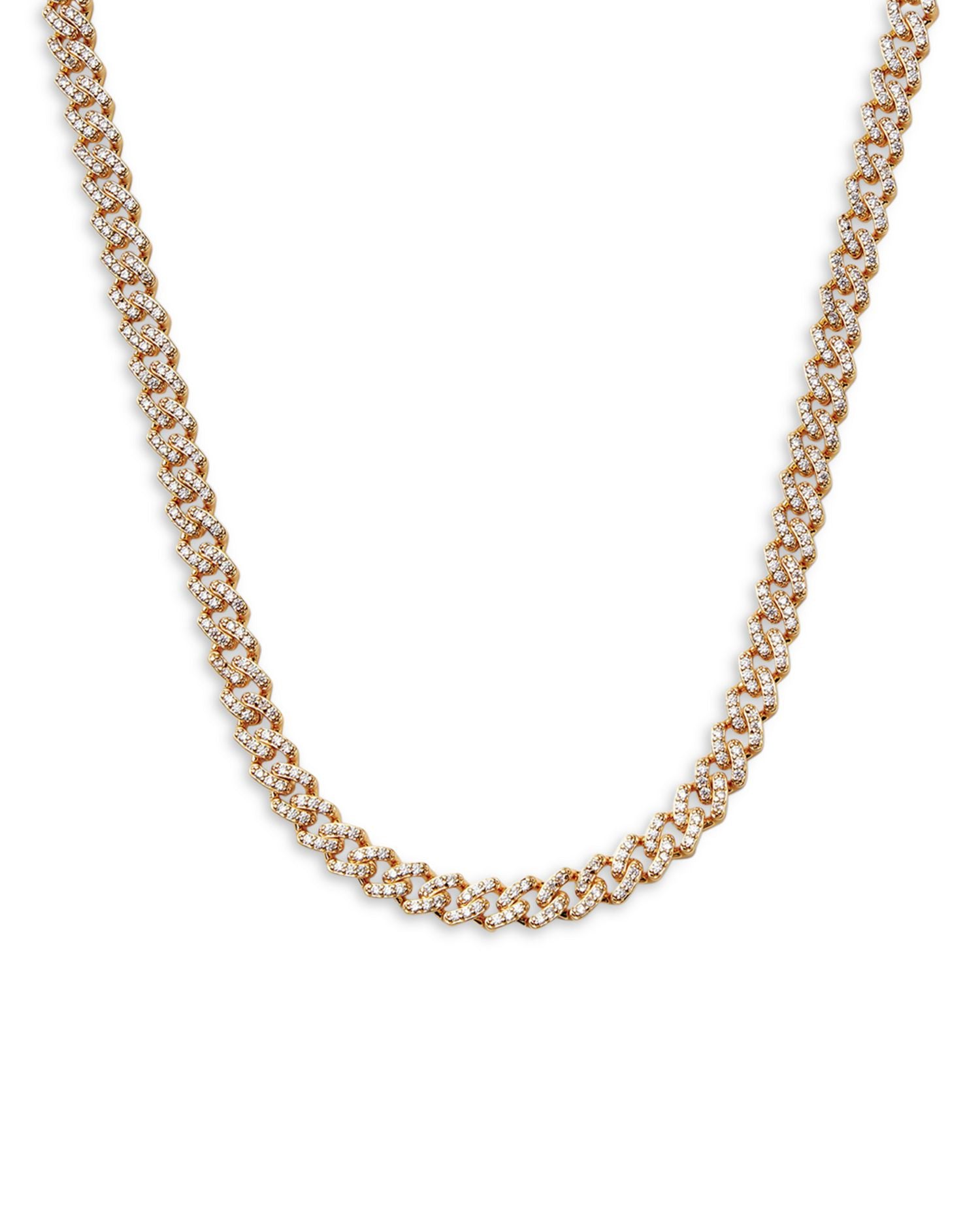 Pavé Mexican Chain Link Collar Necklace in 18K Gold Plated, 16"