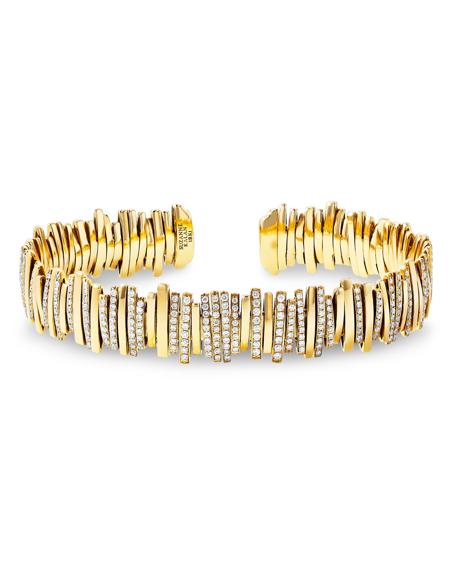 18K Yellow Gold Classic Diamond Half Pavé Cuff Bracelet