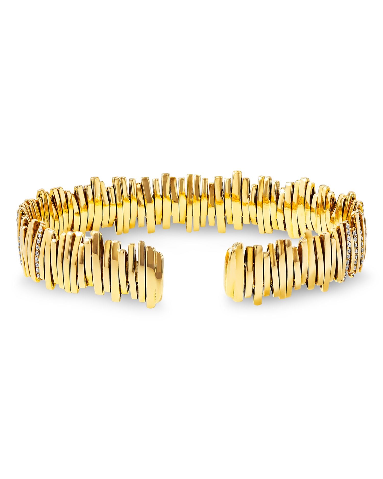 18K Yellow Gold Classic Diamond Half Pavé Cuff Bracelet