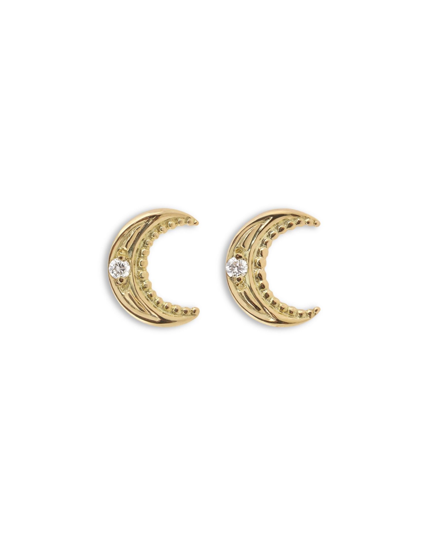 18K Yellow Gold Pirate Diamond Moon Stud Earrings