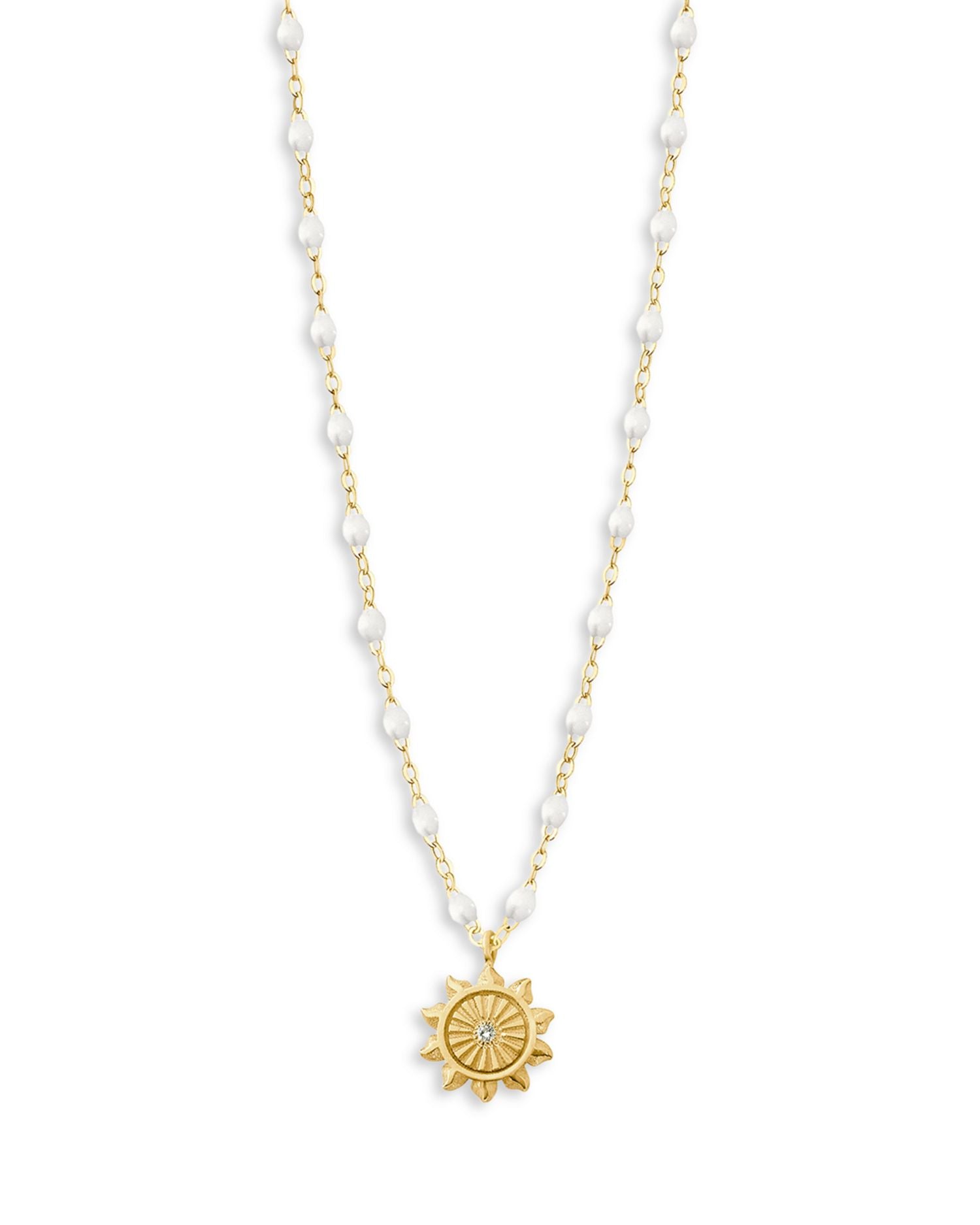 18K Yellow Gold Bead Sun Pendant Necklace, 16.5"