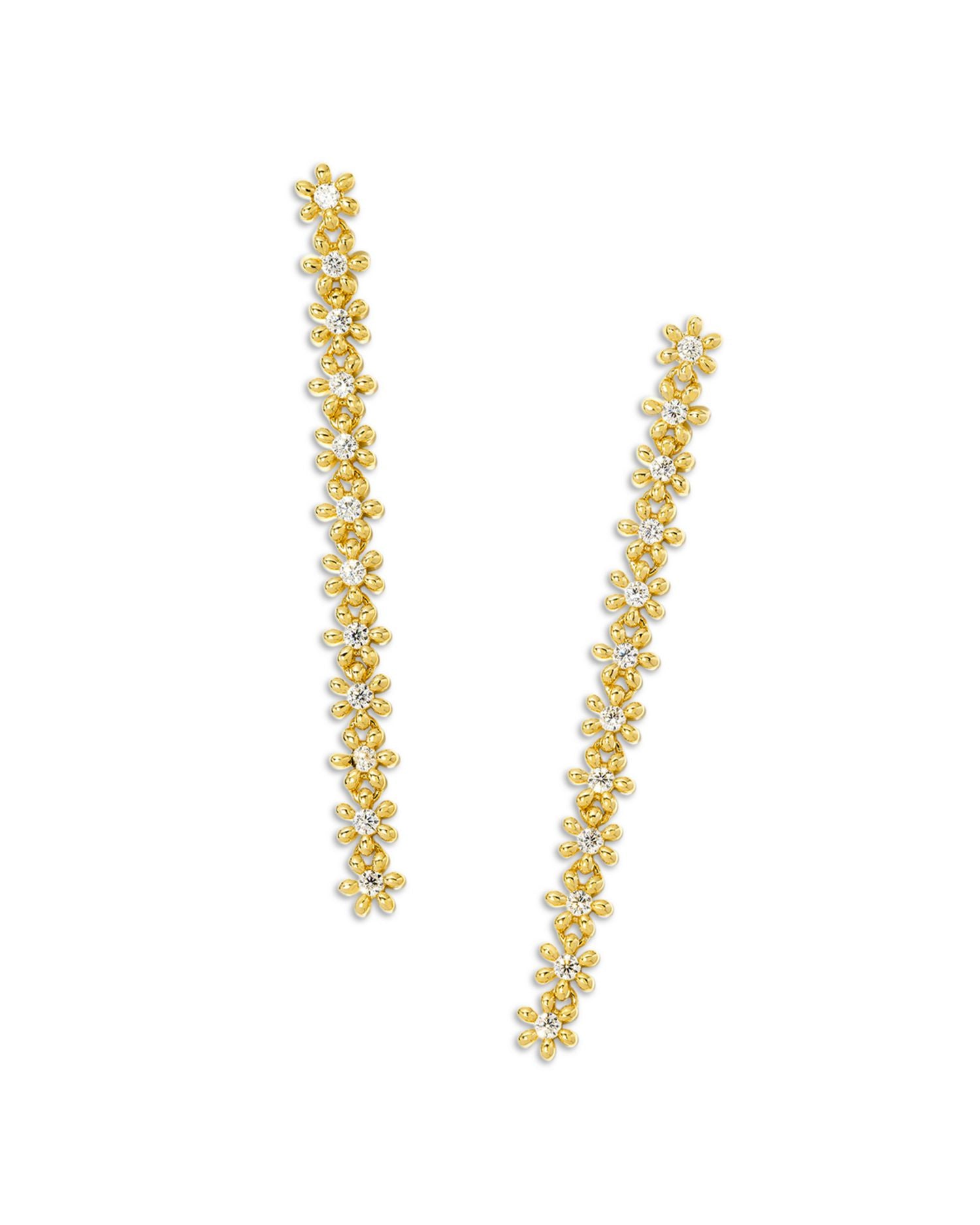 Nydia Cubic Zirconia Flower Linear Drop Earrings in 14K Gold Plated