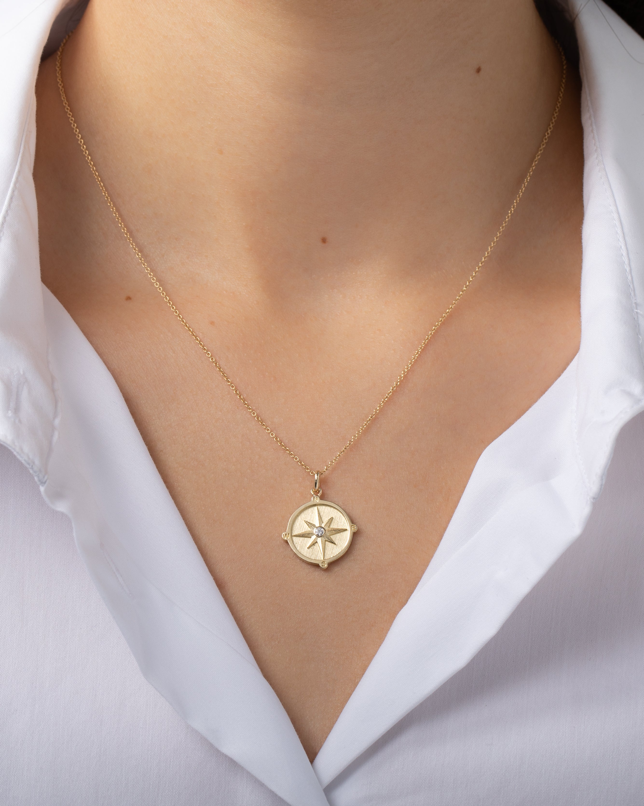 Solid gold compass pendant outlet