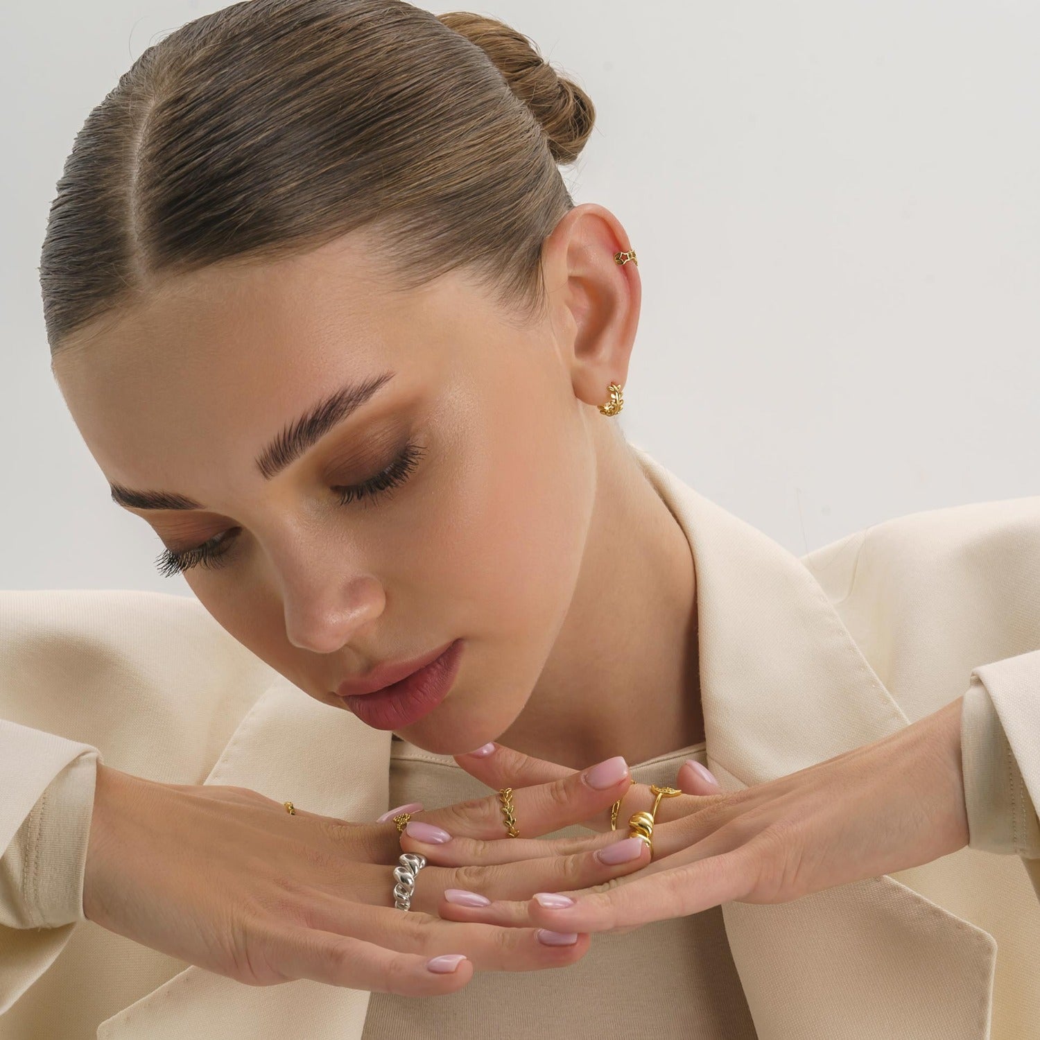 Gold Promise Leaf Stacking Ring