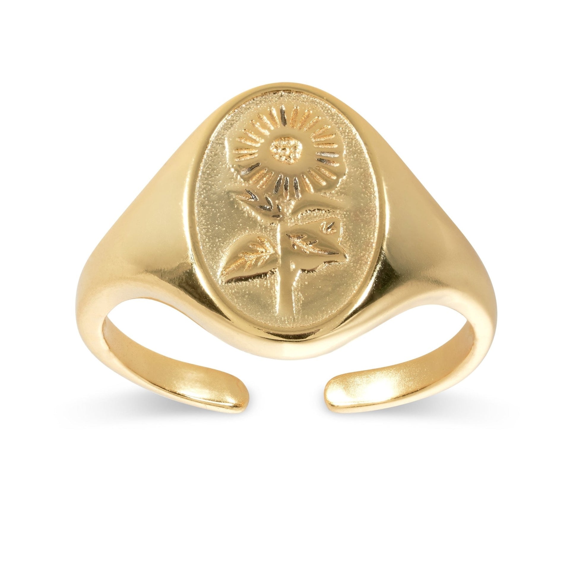 Gold Sunflower Signet Ring