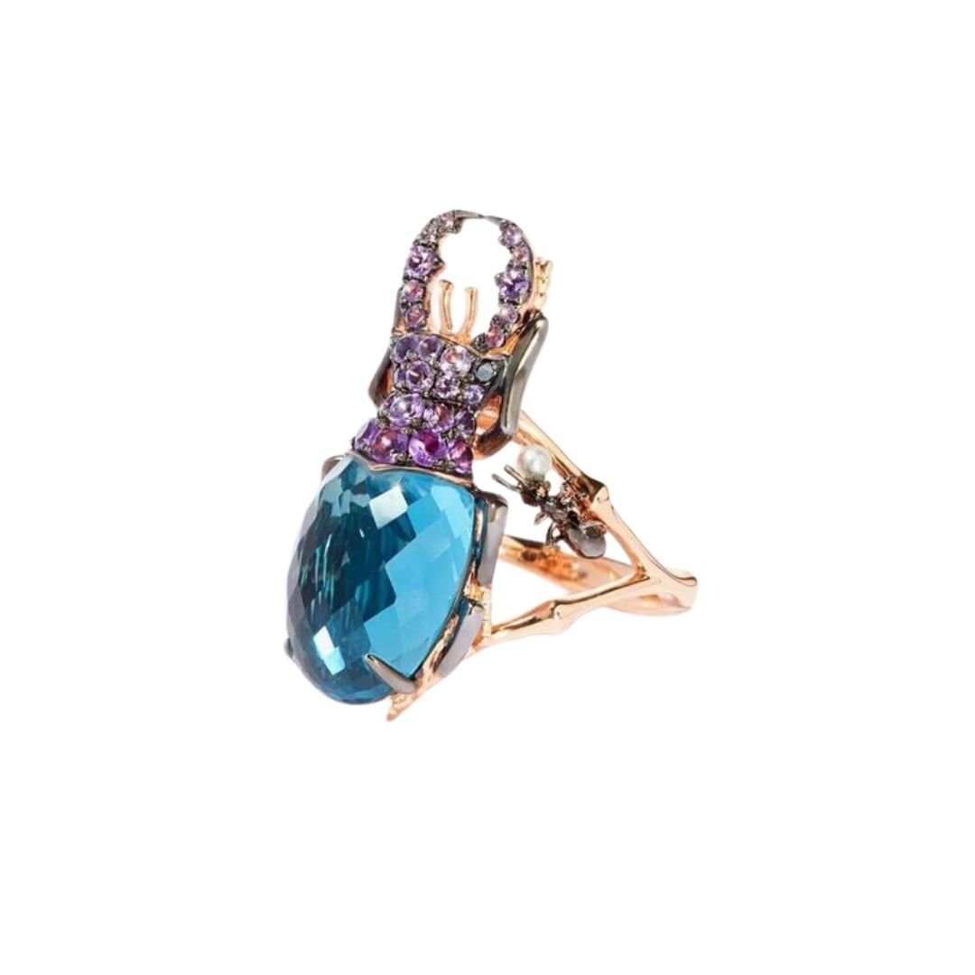 18ct Rose Gold Topaz Beetle Ring -  - Aureus Boutique