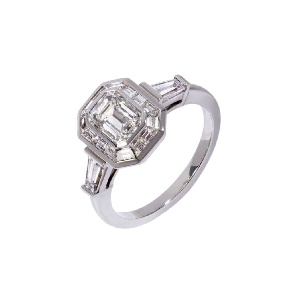 18ct White Gold Emerald Cut Diamond Ring -  - Aureus Boutique