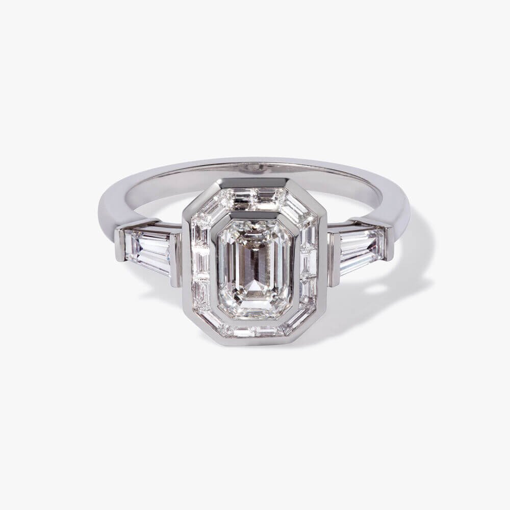 18ct White Gold Emerald Cut Diamond Ring -  - Aureus Boutique