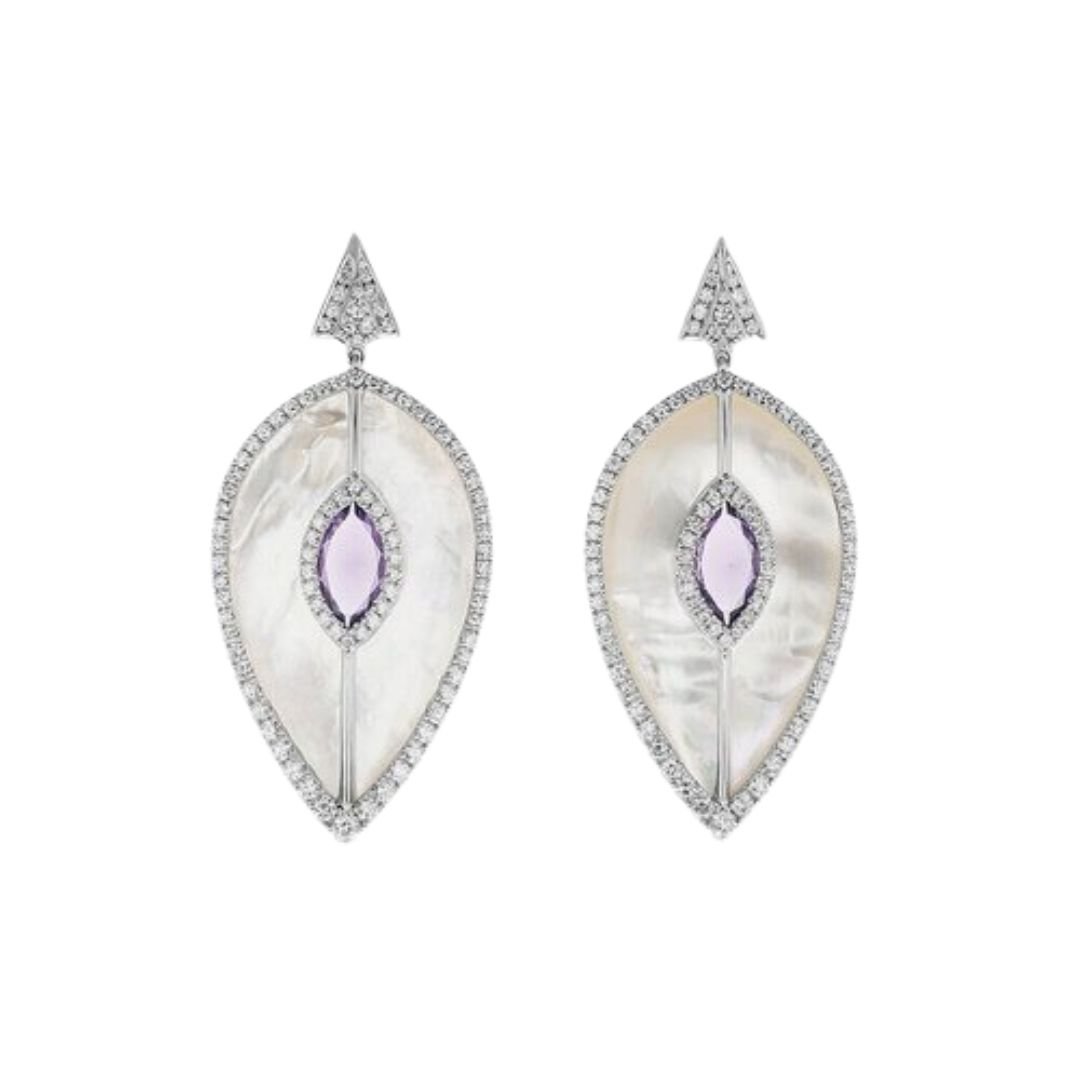 18ct White Gold Mother of Pearl Amethyst Earrings -  - Aureus Boutique