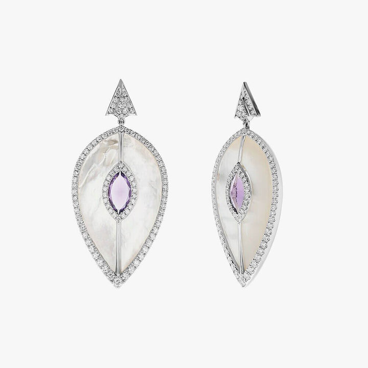 18ct White Gold Mother of Pearl Amethyst Earrings -  - Aureus Boutique