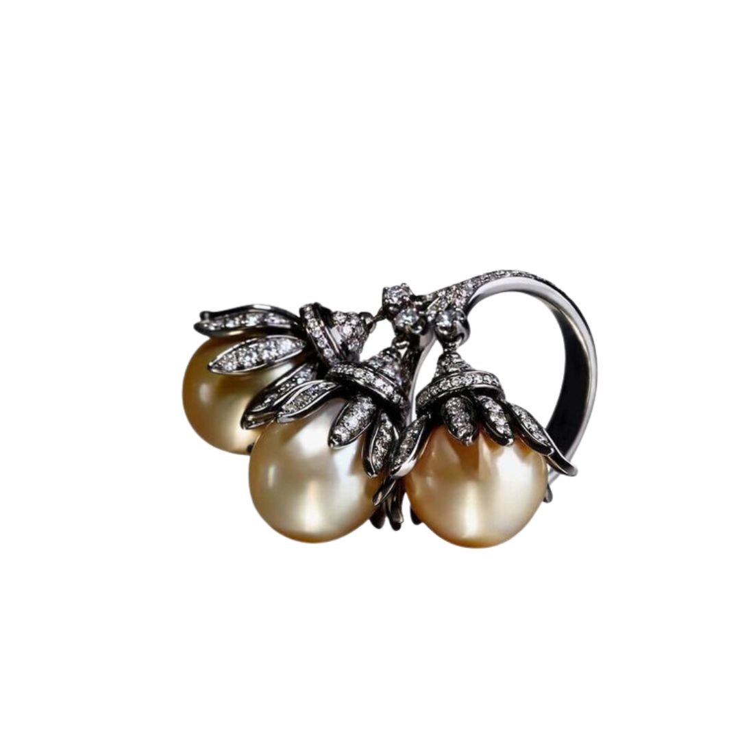 18ct White Gold South Sea Golden Pearls Ring -  - Aureus Boutique