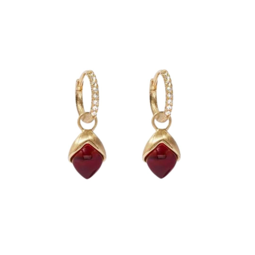 18ct Yellow Gold Garnet Diamond Earrings -  - Aureus Boutique