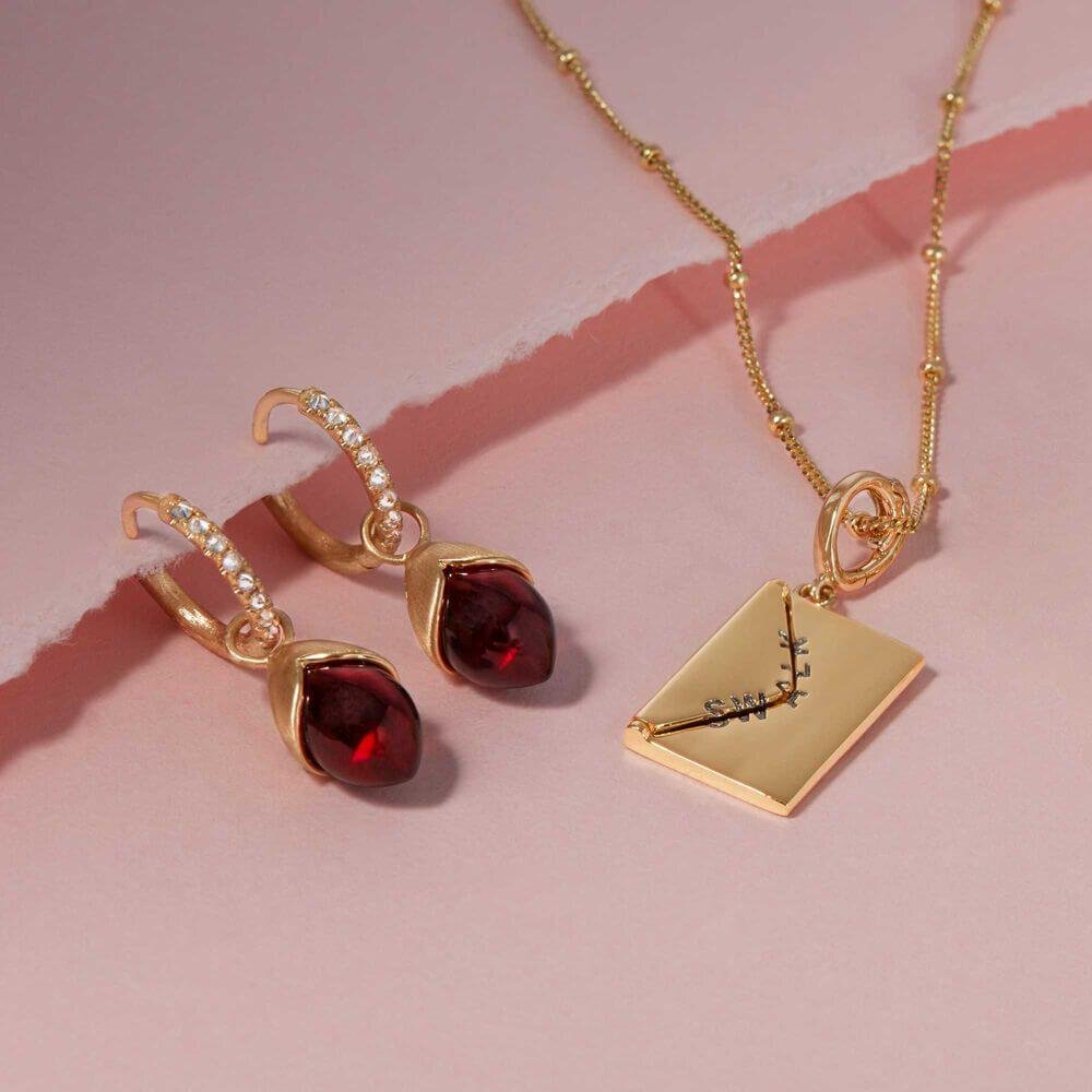 18ct Yellow Gold Garnet Diamond Earrings -  - Aureus Boutique