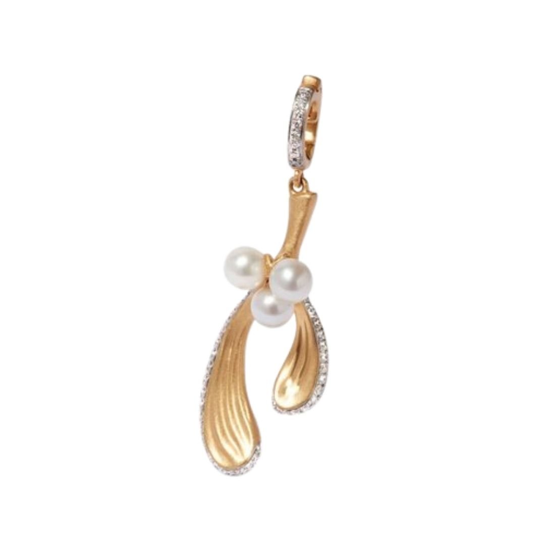 18ct Yellow Gold Pearl Diamond Mistletoe Necklace -  - Aureus Boutique