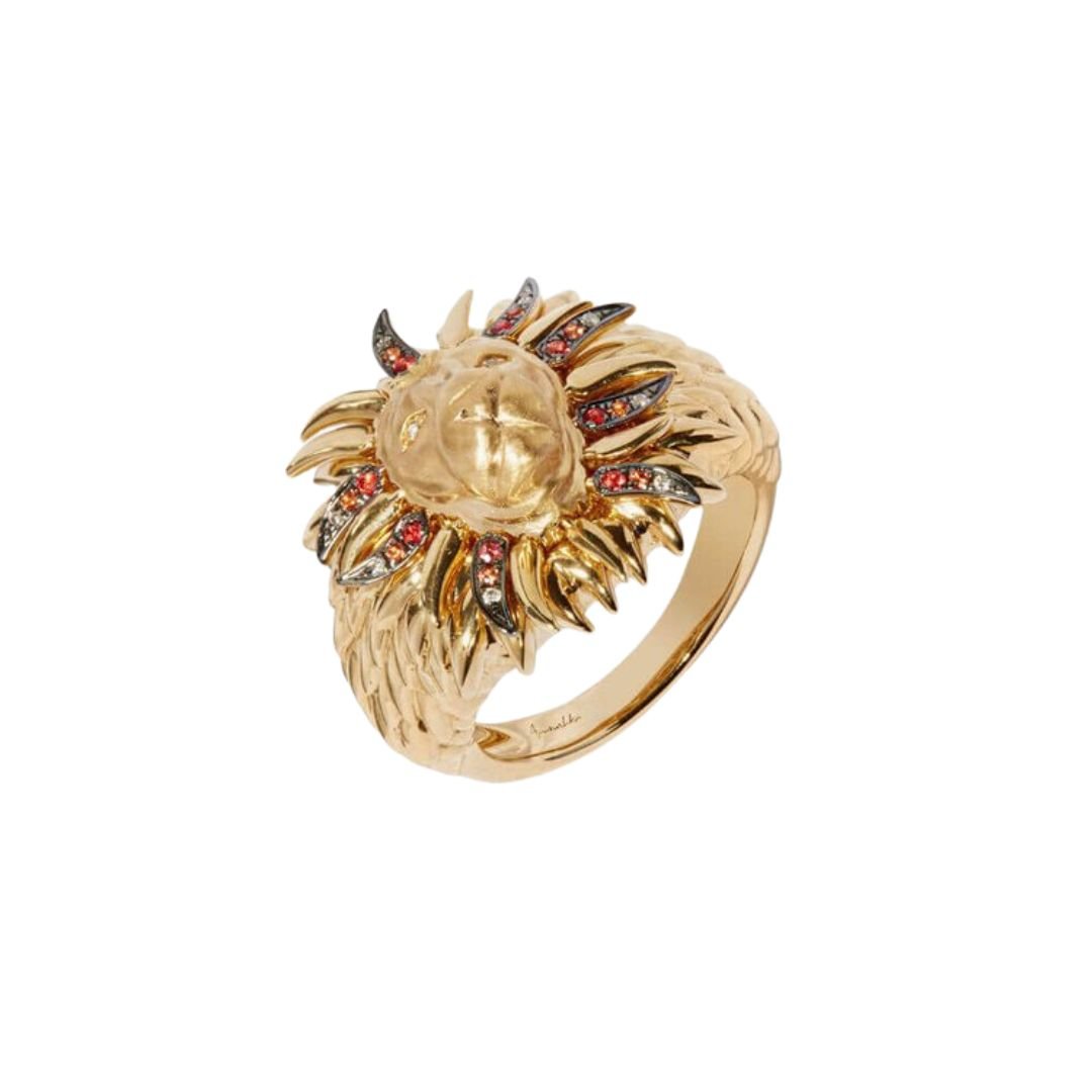 18ct Yellow Gold Sapphire African Lion Ring -  - Aureus Boutique