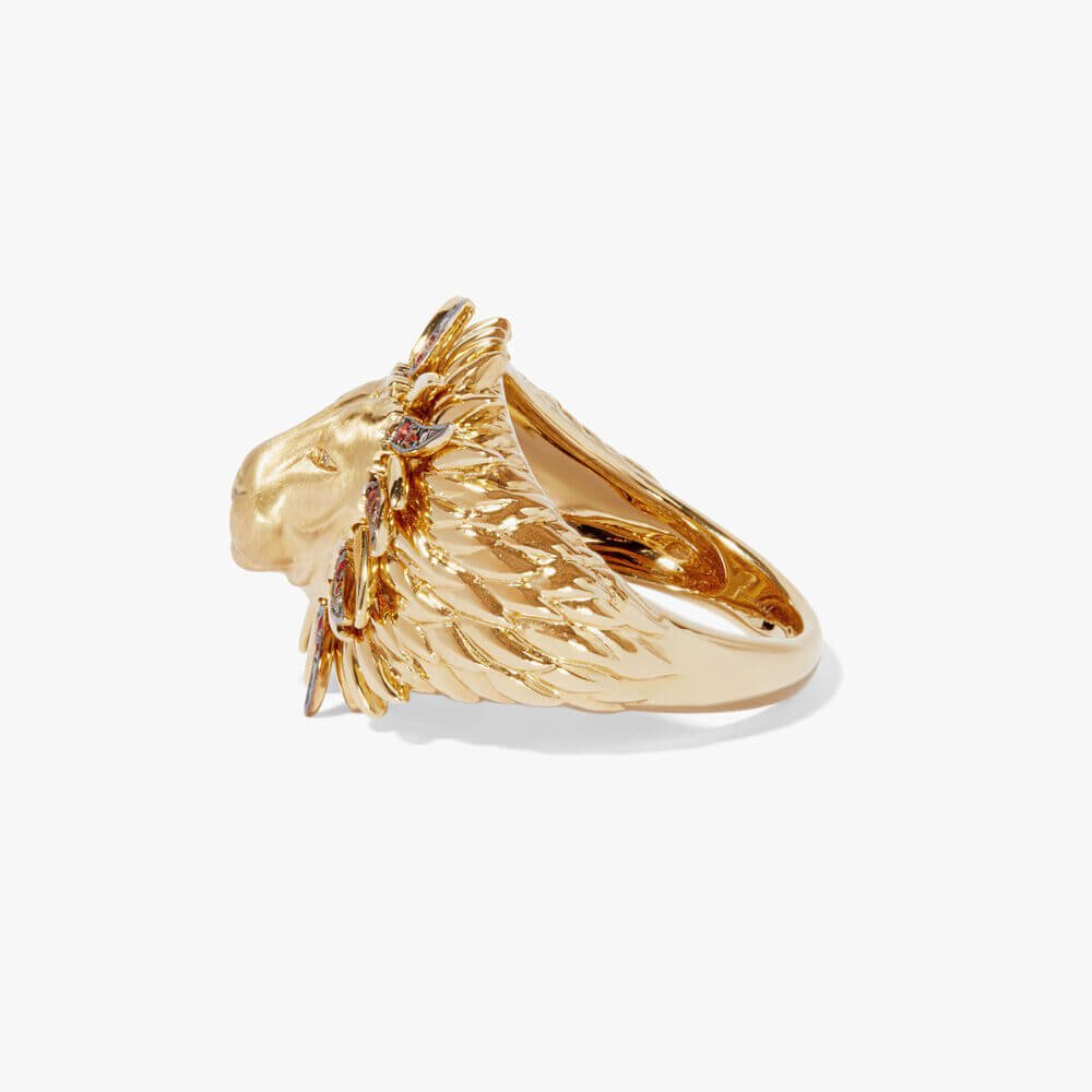 18ct Yellow Gold Sapphire African Lion Ring -  - Aureus Boutique