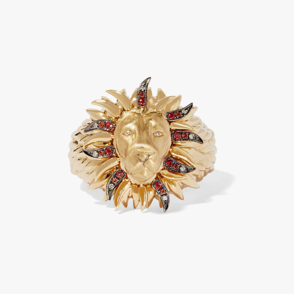 18ct Yellow Gold Sapphire African Lion Ring -  - Aureus Boutique