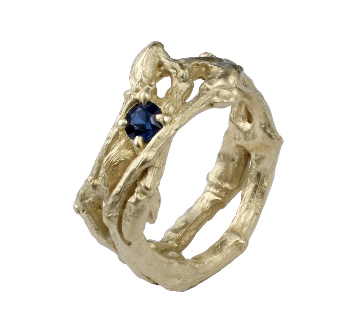 18k Gold Twig Ring with Blue Topaz -  - Aureus Boutique