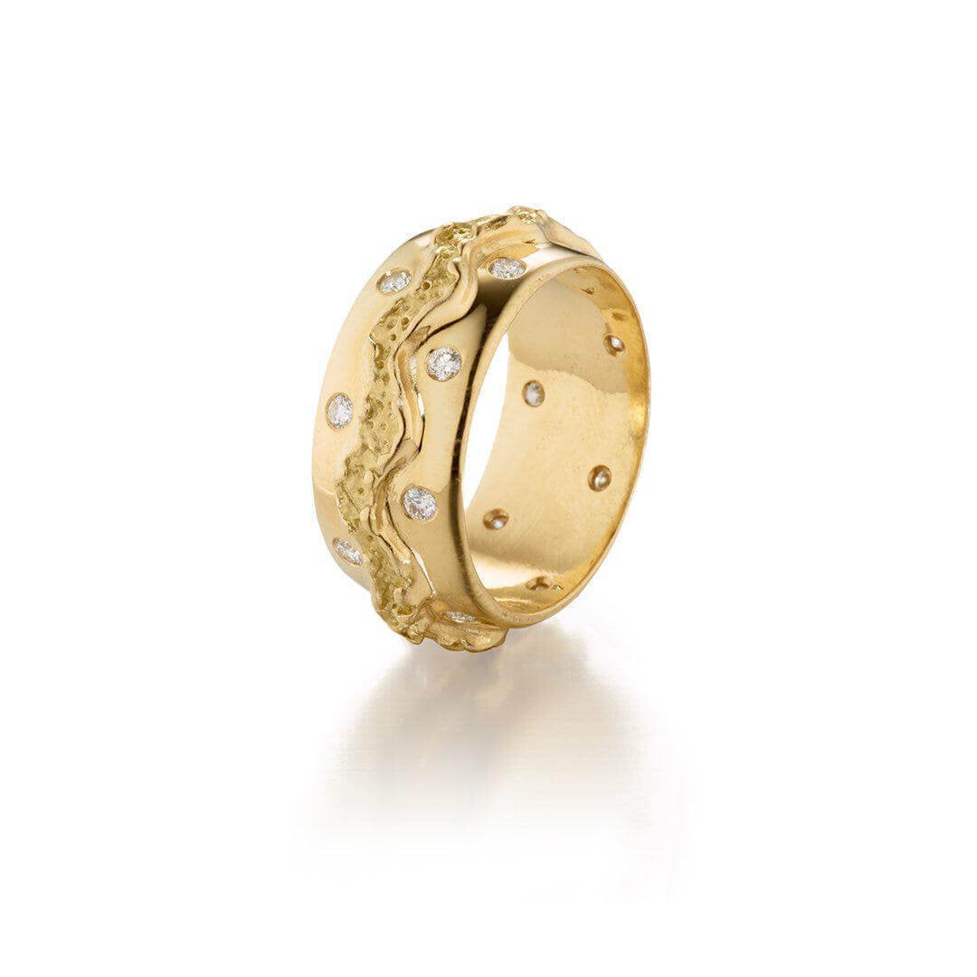 18k Gold Wide Band Diamond Ring -  - Aureus Boutique