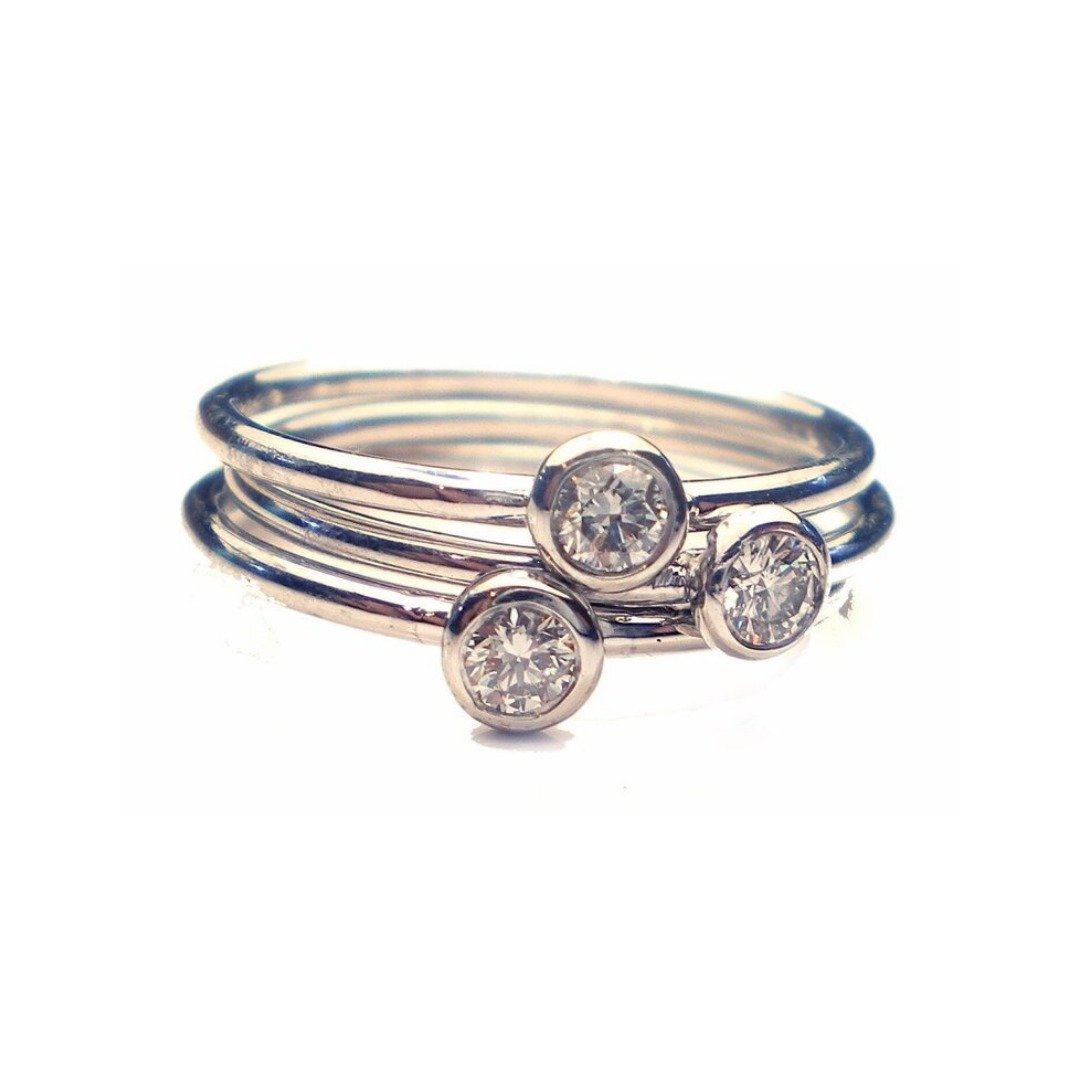 18k White Gold Stacking Ring with a Diamond -  - Aureus Boutique