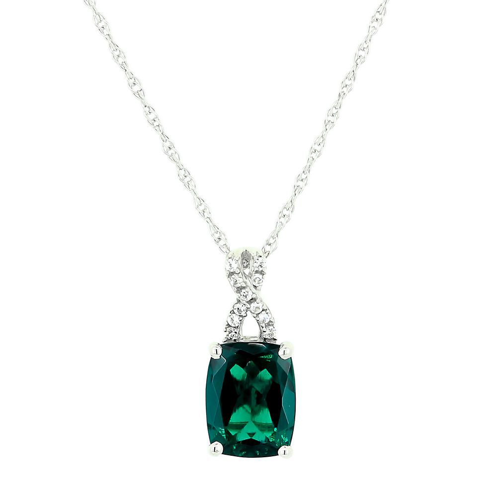 Lab Created Emerald & White Sapphire Pendant in Sterling Silver