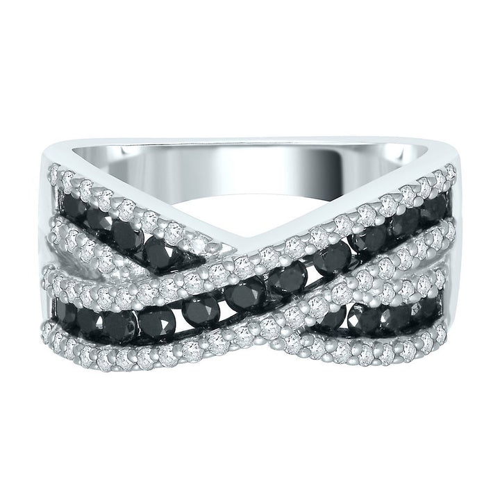 1 ct. tw. Black & White Diamond Crossover Band in 10K White Gold