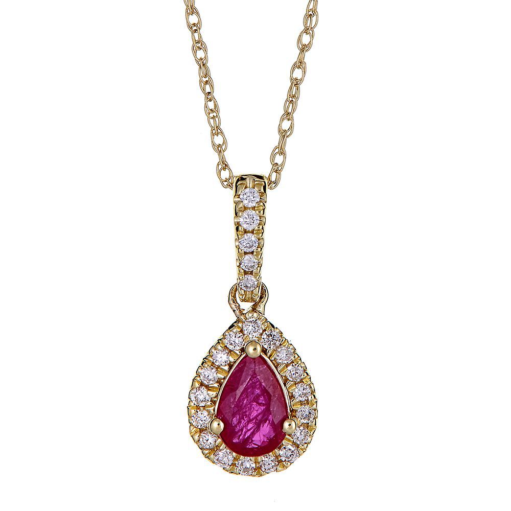 Ruby & 1/10 ct. tw. Diamond Pendant in 10K Yellow Gold