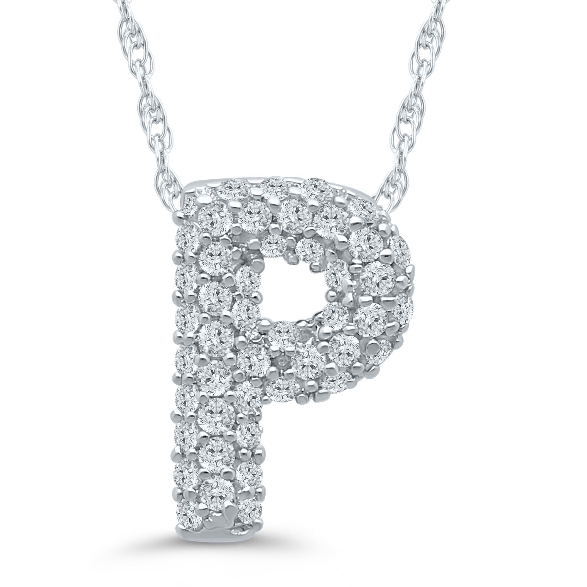 1/7 ct. tw. Diamond P Initial Pendant in 10K White Gold