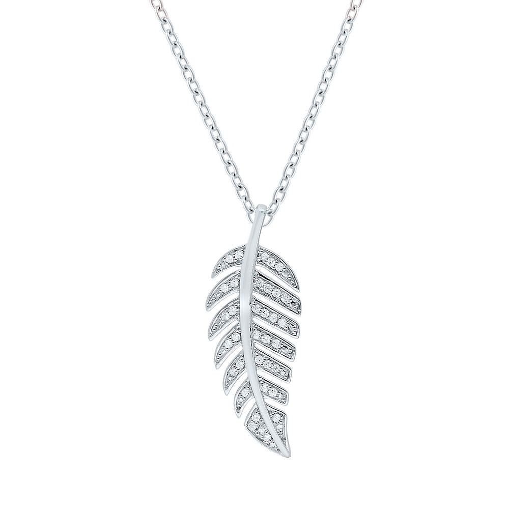 1/10 ct. tw. Diamond Feather Pendant in Sterling Silver