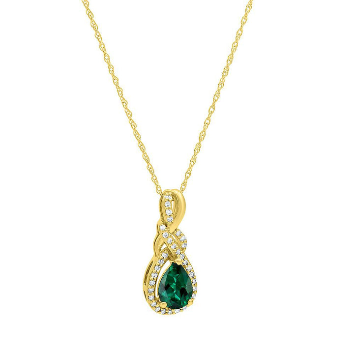 Emerald & Diamond Pendant in 10K Yellow Gold